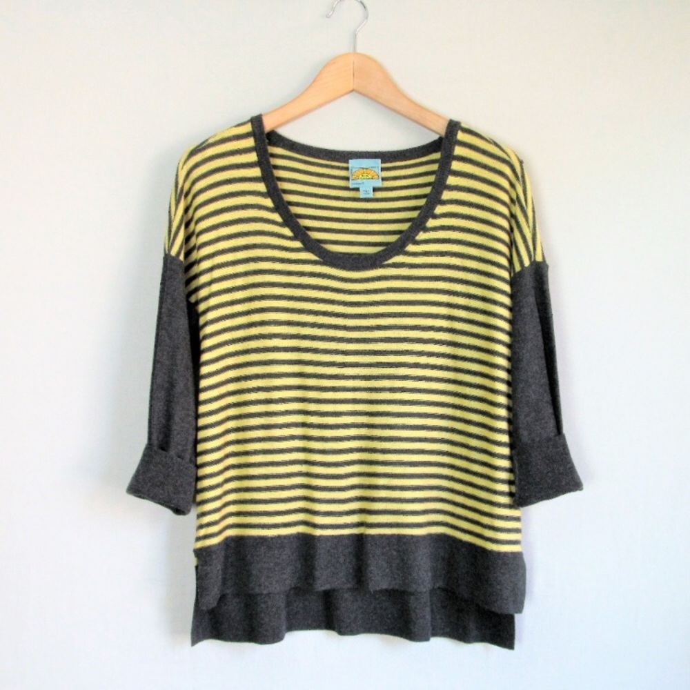 C&C California yellow gray striped boxy sweater